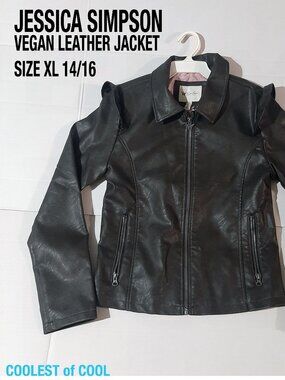 Jessica Simpson Faux vegan Leather jacket Juniors Size XL 14/16 pink interior